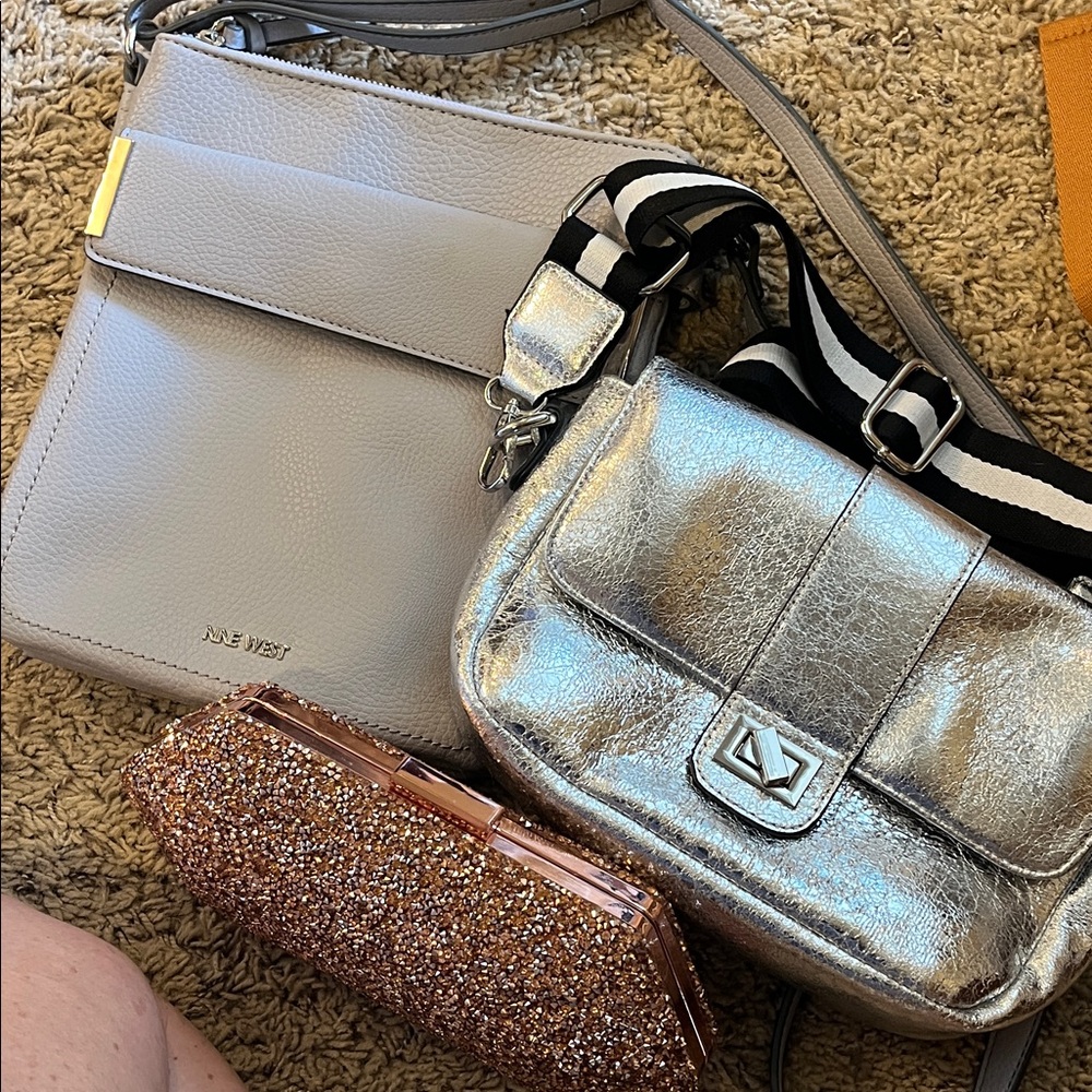 Nine West/Forever 21 Silver and Gray Crossbody/evening Bags lot of 3